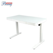 2021 New Design Glass Top Electric Height Adjustable 3 Memory Function Standing Desk with Aluminum Drawer and USB Charger/